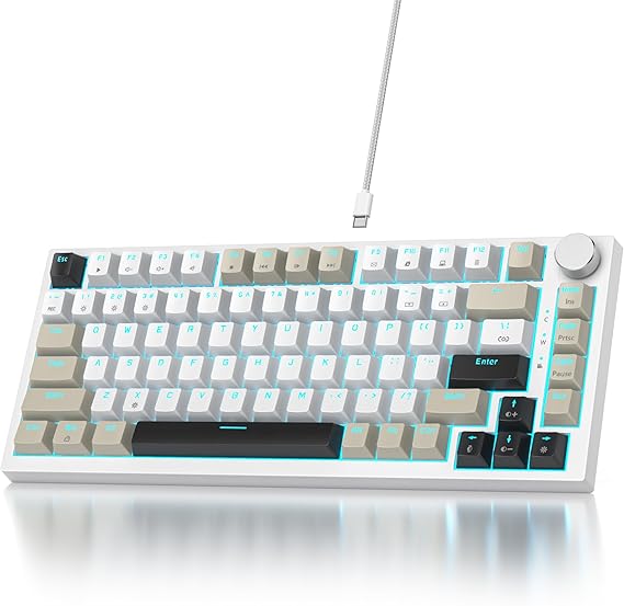 75% Wired Creamy Keyboard, Hot Swappable Mechanical Gaming Keyboard with Gasket Mounted, RGB Backlit, Red Switch, Knob Control for Win Pc Laptop(82Grey)