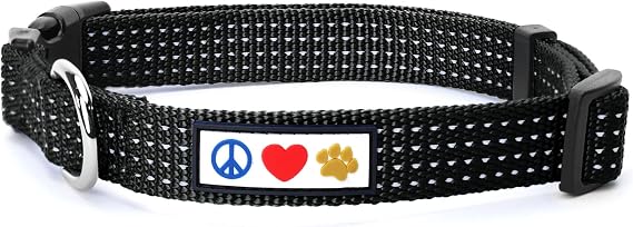 Pawtitas Reflective Dog Collar for X-Small Dogs Adjustable Nylon Puppy Collar with Quick-Release Buckle | Fits Neck 813 in | Night Safety Training Collar | XS | Black