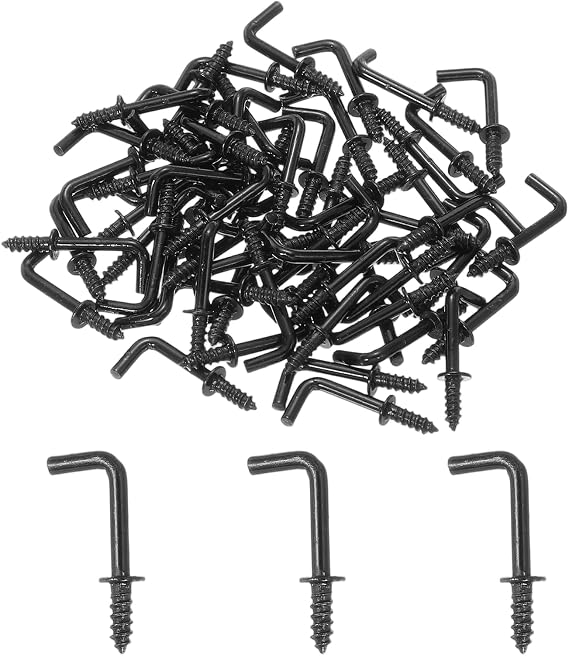 L-Shape Screw Hooks Carbon Steel 7 Shape Right Angle Medal Hooks, 1/2 Inch Fit for Hanging Home Workplace Office (30Pcs, Black)