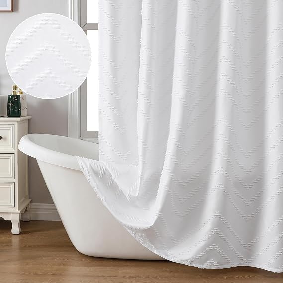 Chyhomenyc Chevron White Shower Curtain 72x72 inches, Fabric Boho Shower Curtain Modern Chic Textured Tufted Chevron Striped Minimalist Hotel Bathroom Shower Curtain