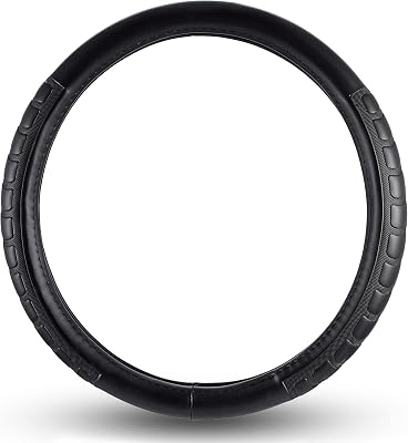 FH Group FH2006BLACK Universal Fit Microfiber Embossed Leather Black Steering Wheel Cover Fits Most Cars, SUVs