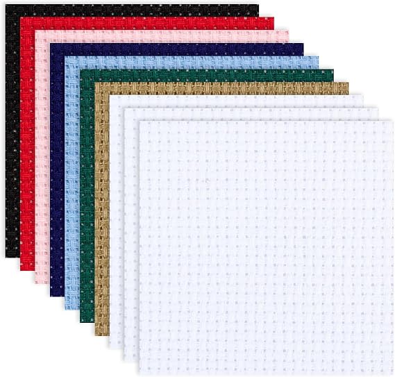 14 Count Cross Stitch Fabric, 10 Pcs Coloured Fabrics Cloth 15 x 15cm Reserve Cross Stitch Square Cloth Sheets for Embroidery