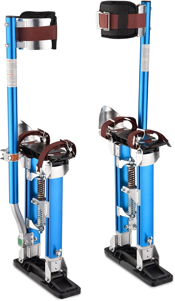 ZeHuoGe Blue Drywall Stilts 16"-24" with Knee Pads Protection, Adjustable Aluminum Tool Stilt for Painting Taping or Cleaning