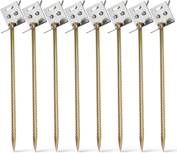 8 Pcs Ground Anchors Heavy Duty 16" Ground Anchors Screw in Nail Stake with Stainless Brackets Earth Anchors for Sheds,Tent Swing Ropes Tie Down
