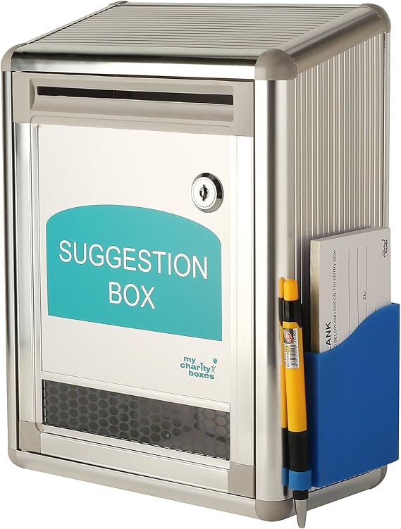 MCB Aluminum Metal Office Suggestion Ballot Box Charity Collection Donation Box Mail Box with Window Comment Box with Pen and Sheets  with Lock and Set of Keys