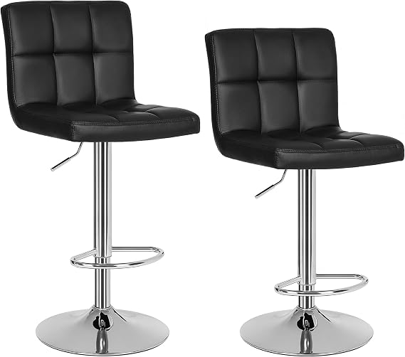 SONGMICS 2 x bar tabureleri, bar tabureleri, sırtlıklı tezgah tabureleri, yüksekliği ayarlanabilir, suni deri, PU, siyah, 38,5 cm lx 44,5 cm wx 115 cm h