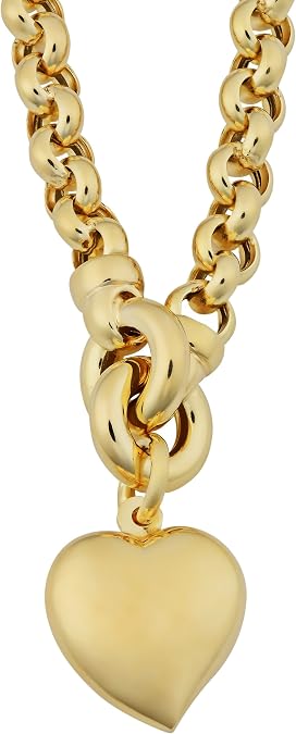 Kooljewelry 18k Yellow Gold Puffed Heart Necklace (17.5 inch)