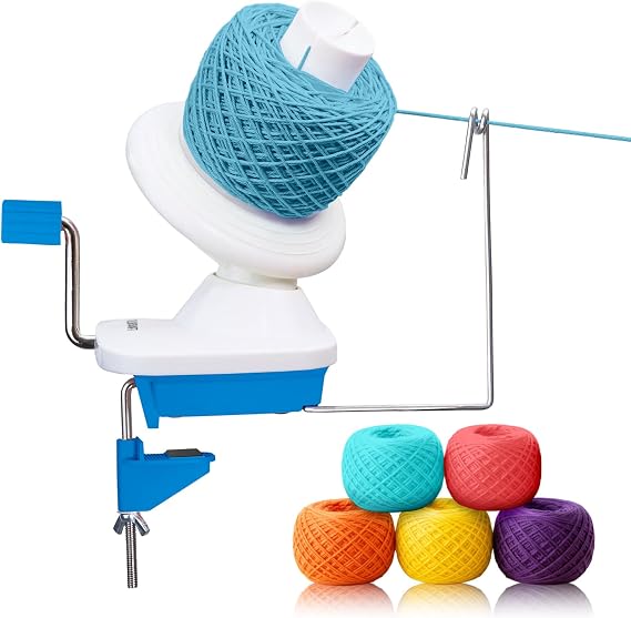 Olikraft Manual Yarn Ball Winder (Ocean Blue) | Yarn spinner for crocheting and knitting, transforms hanks into neat, tangle-free yarn cakes