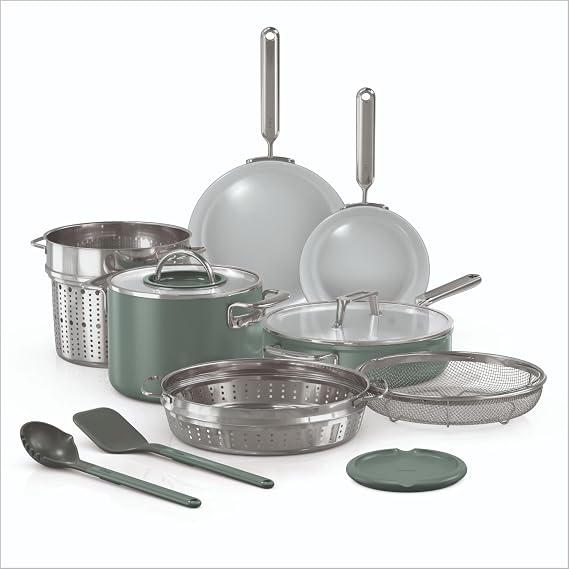 Ninja NeverQuitTM 12-Piece Ceramic Cookware Set, Forest Sage, CQ19012GN6
