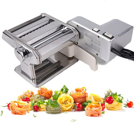 Shule Electric Pasta Maker with Motorized Roller, Stainless Steel | Two Speeds, Adjustable Thickness, Pasta Sheets and Consistent Dough Rolling