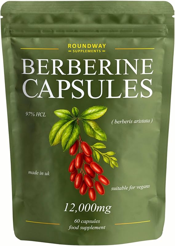 Berberine 12000mg High Strength | 97% HCL Berberine Supplement | 60 Capsules, 1 Month Supply | Made in the UK by Roundway Supplements