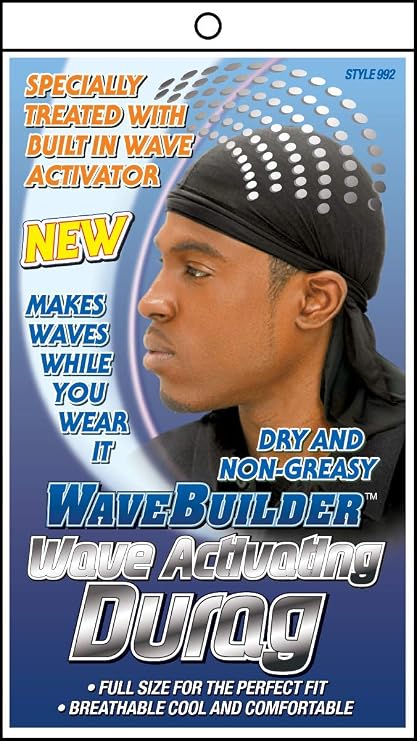 WAVEBUILDER Premium Hair Wave Activating Durag, Black