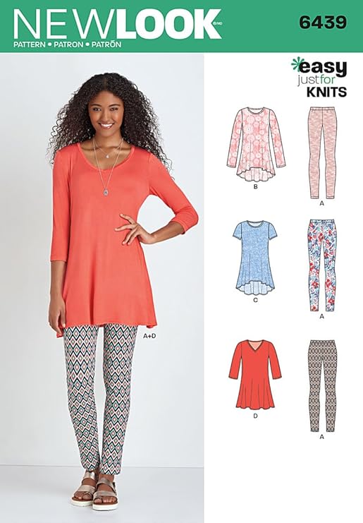 New Look Patterns Misses' Knit Tunics with Leggings Size A (XS-S-M-L-XL) 6439