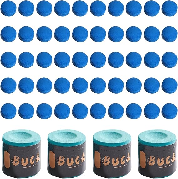 4 Pcs Snooker Chalk for Pool Cue, 50 Pcs 10mm Pool Tips Snooker Tips, No-Slip Cue Chalk Set for Professional and Home Players, for Professional and Home Players Pool Table Accessories