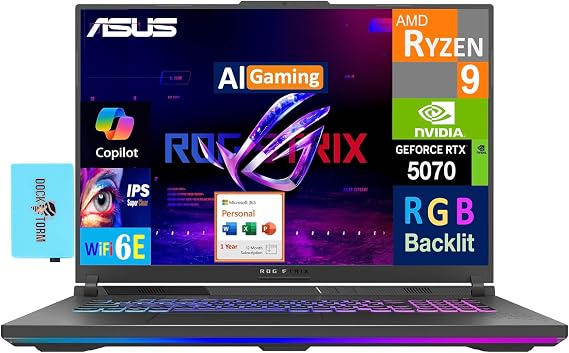 ASUS ROG Strix G18 Latest AI Gaming Laptop Copilot+ 18" 240Hz 2.5K Display | Nedula Display,Ryzen 9 8940HX,GeForce RTX 5070 16GB DDR5,4TB SSD,RGB KB,Win11 Pro/MS 365 Personal, DKZ USB Port Expander