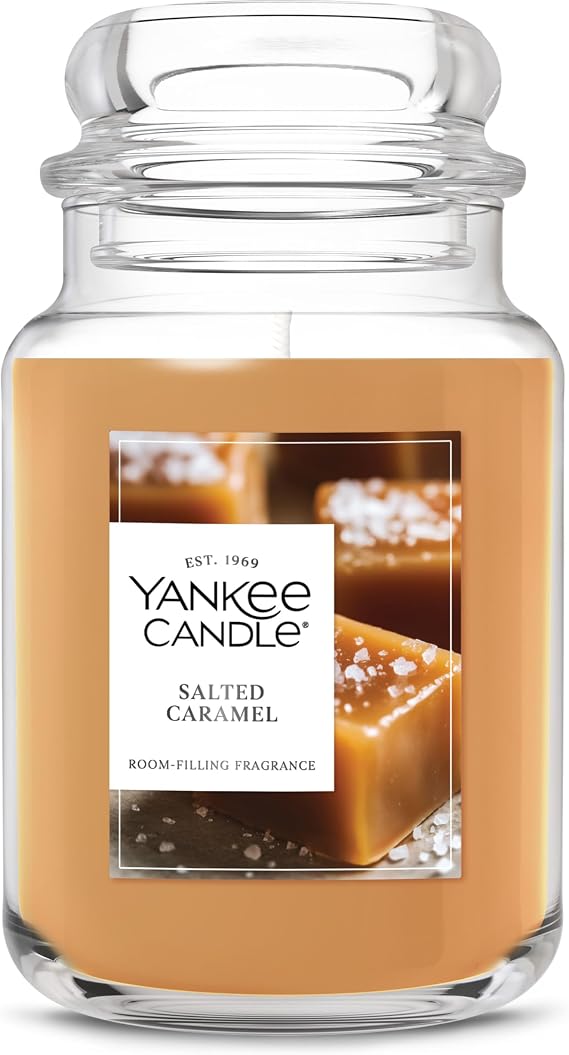 Yankee Candle Salted Caramel Scented Candle, 22oz Large Jar, Up to 150 Hour Burn Time, Giftable, Holidays