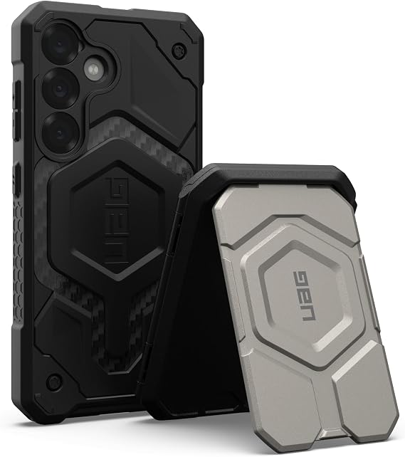 URBAN ARMOR GEAR UAG Designed for Samsung Galaxy S25 Case Monarch Pro, Compatible with Magnetic Charging Bundle with Magnetic Wallet with Stand (Carbon Fiber + Black)