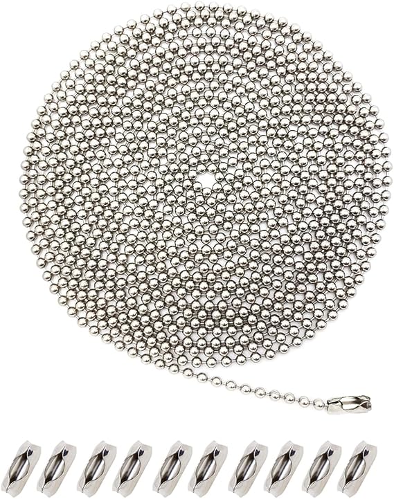 Ceiling Fan Pull Chain 120" Rust-Resistant Stainless Steel 3mm Ball Chain Cord with 12 Connectors, Light Chain Pull Extender, Attic Pull Down Cord, Fan Strings Pull Chain Extension for Fixtures