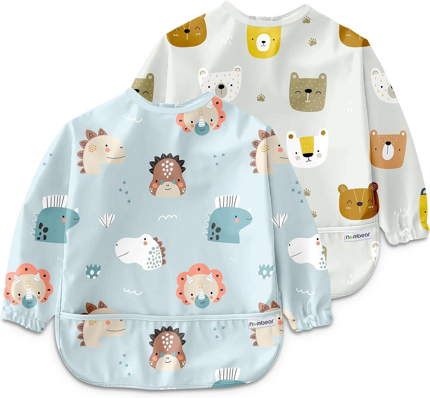 Baby Bibs with Sleeves for 6-24 Months - Easy Wipe Clean, Machine Washable Baby Weaning Bib with Sleeves, Waterproof Long Sleeve Bibs, Non Silicone and Coverall Bib