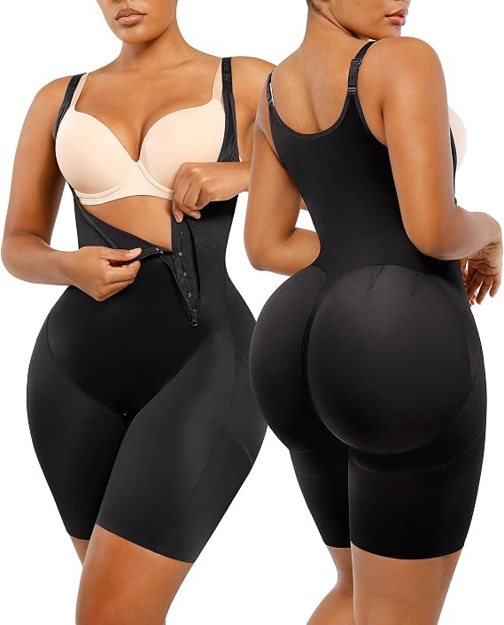 SHAPELLX Tummy Control Butt Lifting Shapewear Bodysuit Open Bust Fajas | Back Smoothing, side zipper & hook closure, adjustable straps, pairs with any bra, buttery soft, handy zippered crotch
