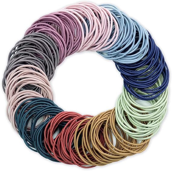 Hanyousheng 200 PCS Elastic Hair Bands, 2mm Thin Hair Ties, Multicolor Ponytail Holders, Hair Bobbles for Girls Women