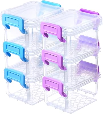 ISKYBOB 6 Packs Small Storage Bins with Lids, 3.3x2.1in Mini Stackable Plastic Storage Containers Colorful Bead Organizer Latch Box Small Containers for Organizing Craft, Small Items, BluePurple