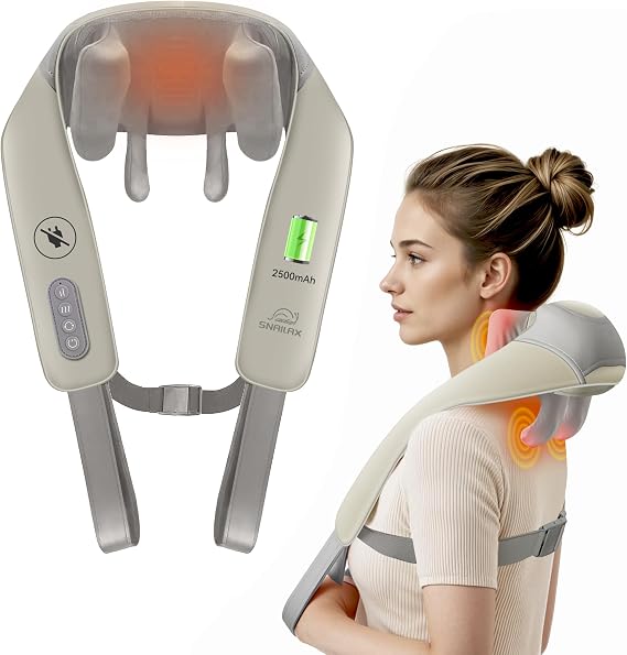 Snailax Shiatsu Neck Massager with Heat, Mother's Day Gifts, Cordless Shoulder Massager for Pain Relief, Gifts for Women Men