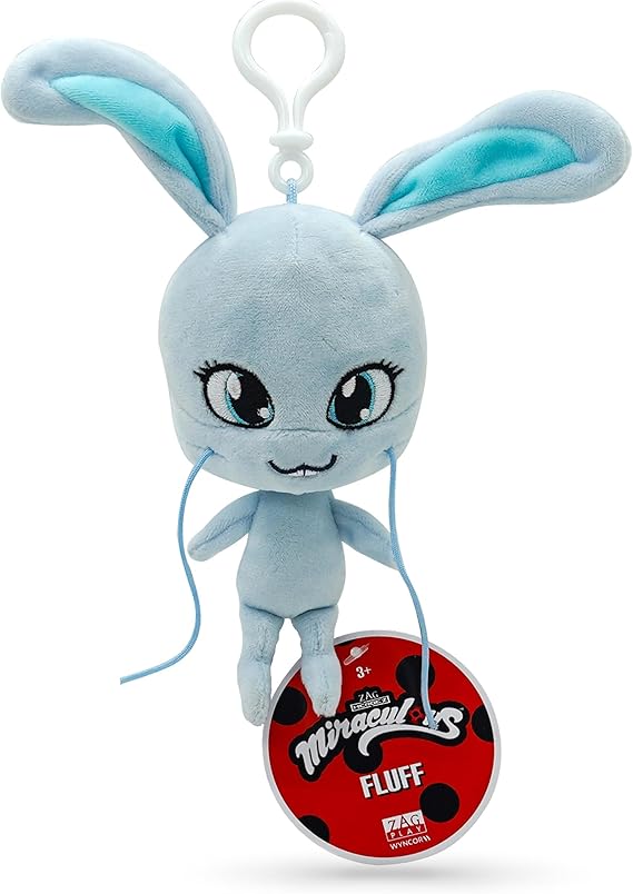 Miraculous Ladybug Kwami 5-inch Lifesize Backpack Keychains - Fluff The Rabbit Clip-On Toys - Portable Ladybug and Cat Noir Accessories, Keychain Plush - Gift Stocking Stuffer for Kids and Collectors