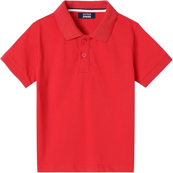 LittleSpring Kids School Uniform Pique Polo Shirts Short Sleeve