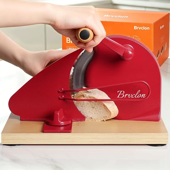 Brvclon Manual Bread Slicer Adjustable Thickness, Hand Crank Bread Slicer for Homemade Sourdough Bread with Scale Line & Suction Cup & Metal Guide,Quality Solid Wood Base & Gift-Level Packaging
