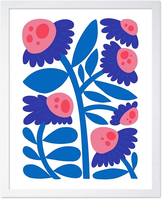 Poster Master Flower Poster - Retro Floral Print - Modern Flower Art - Groovy Floral Design - Abstract Botanical Design - Chic Boho Decor - Aesthetic Living Room or Office Decor - 11x14 White Framed