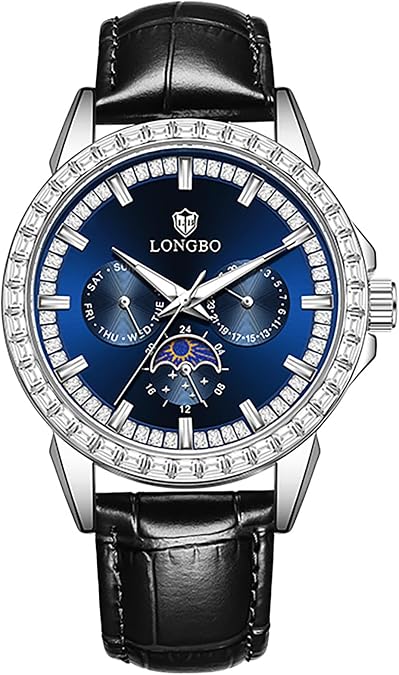 BESTKANG Mens Watches Leather Luxury Fashion Dress Analog Quartz Wrist Watch Luminous Waterproof Moon Phase Date