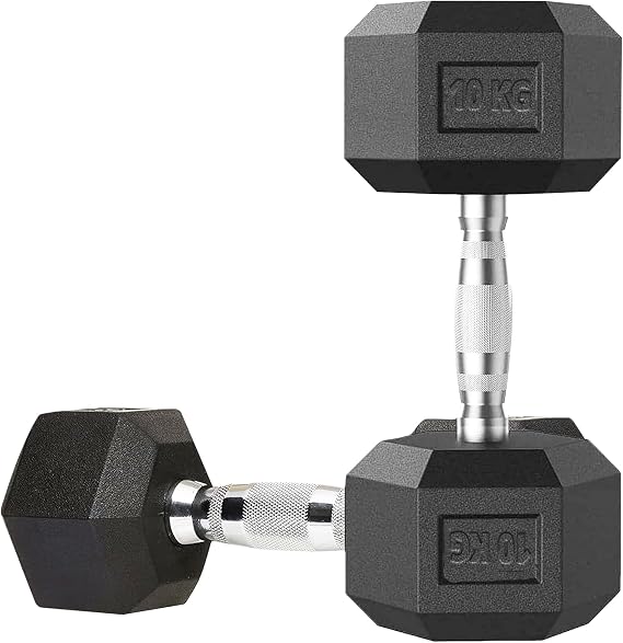 MAXSTRENGTH Hex Dumbbells Set 7.5kg 10kg 15kg Single or Pair Poly Rubber Encased Dumbbells Weights Set Cast Iron Chrome Home or Gym Strength Training Equipment