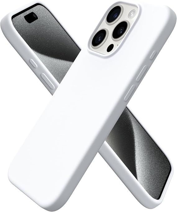 ORNARTO Compatible with iPhone 15 Pro Case 6.1", Liquid Silicone 3 Layers Full Covered Soft Gel Rubber Cover, Shockproof Protective Slim Phone Case with Anti-Scratch Microfiber Lining-White