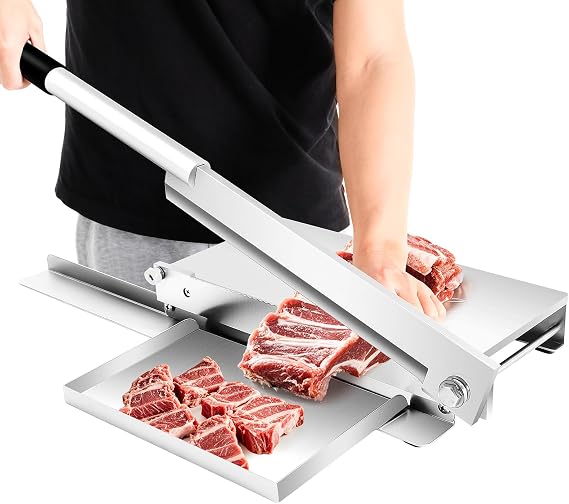 16" Manual Meat Bone Cutter, Heavy Duty Chicken Cutting Machine Manual Meat Slicer Cutter Machine, for Butcher Home & Commercial Use, with Knife Sharpening Rod