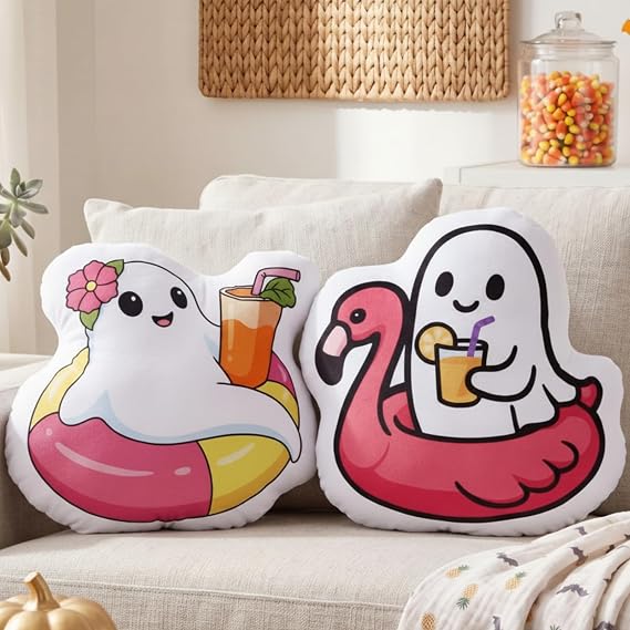 Cinnvoice 2 Pcs Summer Halloween Ghost Throw Pilows Pool Float Swim Ring