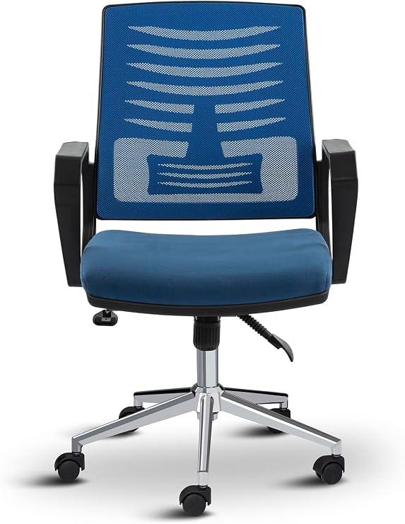 Metis Metal Ayaklı Ofis Sandalyesi, Çalışma Koltuğu, File Sırt, 32 DNS Sünger, Plastik Teker, 95x57x53 cm (Mavi)