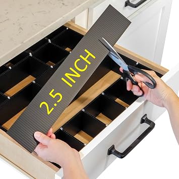 DRAWER DADDY Customizable grid drawer dividers for the kitchen, bathroom, desk, and more. DIY dividers can be cut to fit small spaces or adjustable for very large drawers. Newer Version B0H15X4DXG