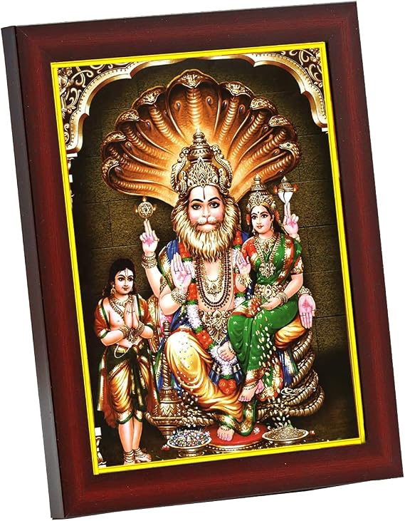 zig zag Lakshmi Narasimha Swamy Small Photo Frame For Wall, Table, Temple, Pooja Room, Bring Blessings Home (6x8 inches, Acrylic Glass) 2
