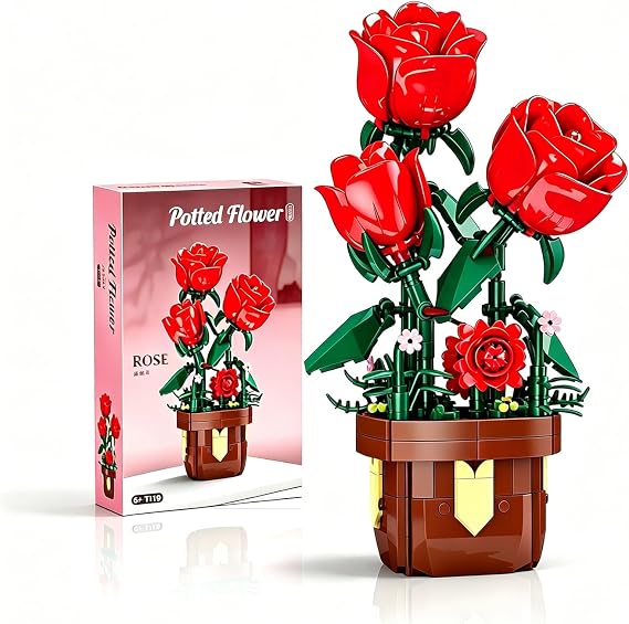 Roses Flowers Building Block Set,Artificial Red Roses Flower Botanicals Bonsai Building Set,Office & Home Decor,Gift for Mother's Day,Valentine Day,Birthday,Christmas Day(307 PCS)