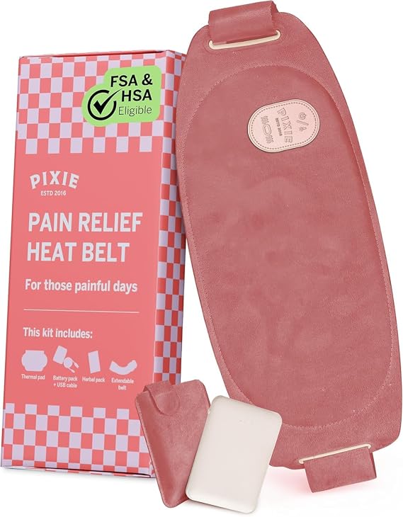 Pixie Period Heating Pad for Cramps - Wearable Cordless Graphene Heat Belt - 3 Heat Settings - Vibration Massage - Discreet - Adjustable Fit - Rechargeable - FSA Eligible and HSA Eligible - Pink