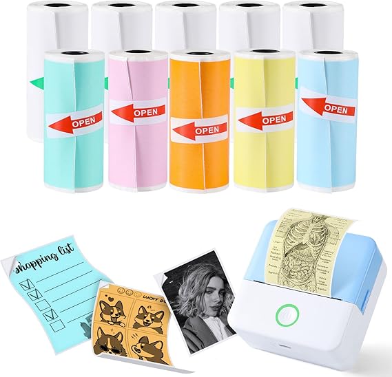 cudinham 10 Rolls Mini Thermal Printer Sticker Paper, 57x25mm (Mixed Color)