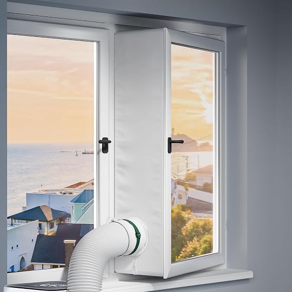 LOVIGA 400CM(157") Portable AC Window Seal, 100% Airtight Casement Window Vent Kit Seal Kit for Portable Air Conditioner & Ventilation System, Easy to Install for Crank Out/Awning/Skylights Window