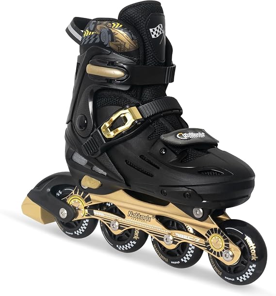 Nattork Kids Inline Skates Adjustable Light up Wheels Blades Roller for Boys Girls- TeenYouth Age 6-12 - Cool Racing Car Decorations Indoor Outdoor Birthday Gift for Son and Grandson