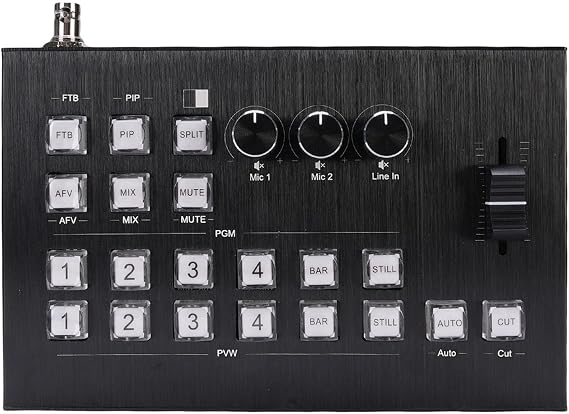 Video Mixer Switcher, SDI and HDMI Live Stream Video Mixer Switcher 2MIC LINE in Out 232 Type C USB3.0 Interface Support PGM PIP OSD (US Plug)