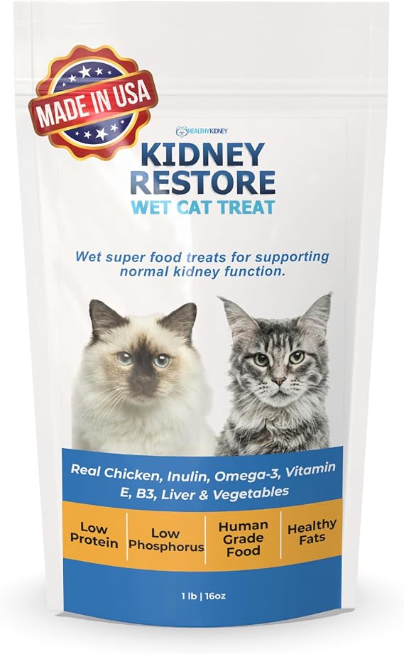 Fresh Made Kidney Care Cat Treat Wet - Renal Cat Treat for Feline Kidney Support - Low Sodium & Phosphorus Support for Cats - Best Feline Food, Feline Renal Support Made in USA
