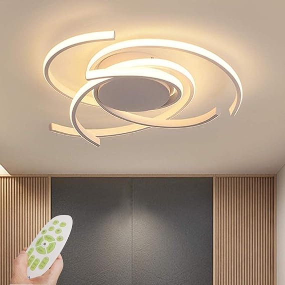 Modern LED Dimmable Ceiling Light with Remote Control Kitchen Island Lamp Dining Table Creative Spiral Flower Shape Design Metal Acrylic Ceiling Chandelier Lighting for Living Room Bedroo... [Energy Class F]