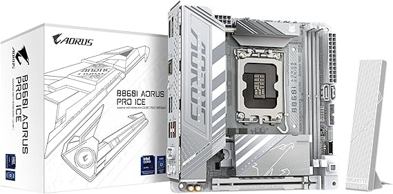 GIGABYTE B860I AORUS PRO ICE Intel Core Ultra (Series 2) LGA 1851 Motherboard, Mini-ITX, DDR5, 2X M.2, PCIe 5.0, Thunderbolt 4, WIFI7, 2.5GbE LAN, EZ-Latch