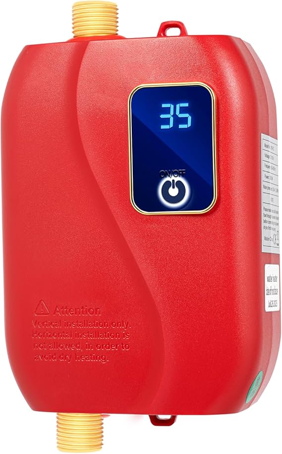 Tankless Electric Water Heater, 110V 3000W Under Sink On Demand Instant Hot Water Heater for Kitchen Bathroom Washing (Red)