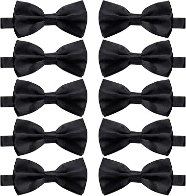 10 Pcs Elegant black Pre-tied Bow ties Formal Tuxedo Bowtie Set with Adjustable Neck Band,Gift Idea For Men And Boys